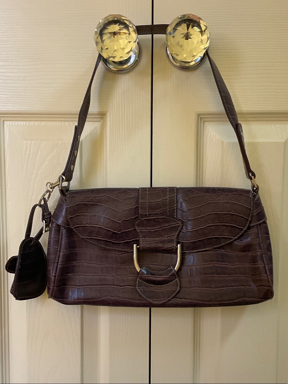 Croc-Embossed Purple Shoulder Bag